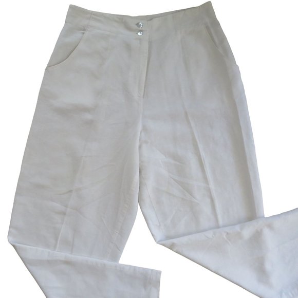 Vintage 80s High Waist White Linen Pants S Pockets Button Zip Tapered Leg USA - Picture 3 of 9